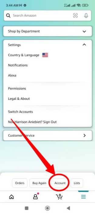To change your address on the Amazon Shopping app for Android Device - 2