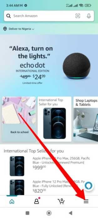To change your address on the Amazon Shopping app for Android Device - 1