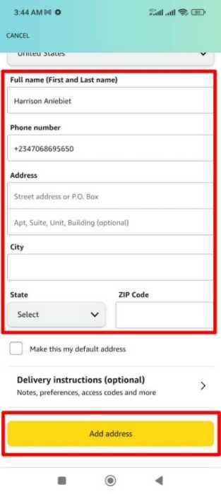 To change your address on the Amazon Shopping app for Android Device - 5