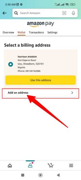 To change your billing address on the Amazon shopping mobile app - 7